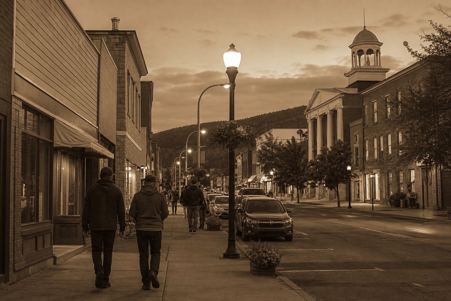 Illustration of a Canadian small town main street