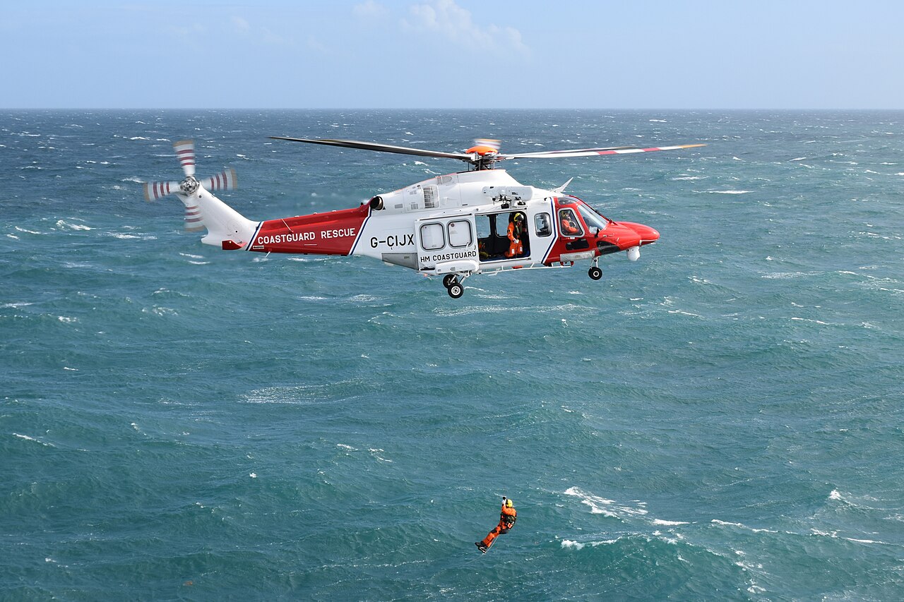 Coastguard helicopter above the English Channel
